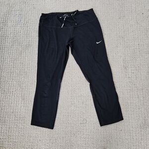 NIke Dri Fit 3/4 Running Tights Black Drawstring Zip Pocket Reflector Dots Large